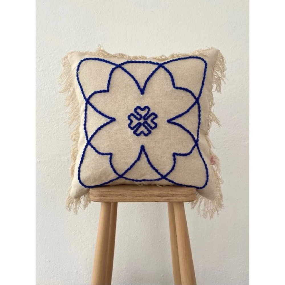 Galia Textile Galia Tasarım Keten Püsküllü Mavi Bohem Punch Kırlent Yastık Kılıfı Kırlent / Mobilya Yastığı Fiyatı