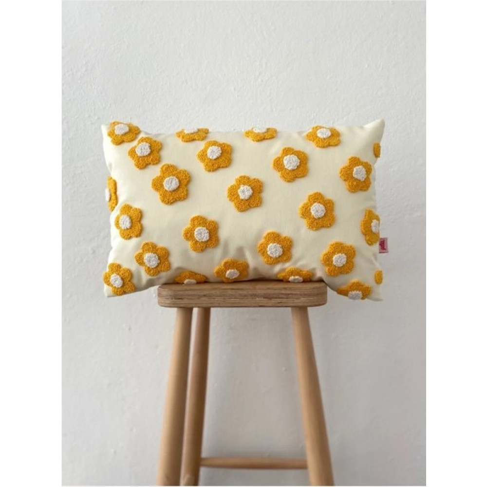 Galia Textile Galia Tasarım Sarı Papatya Punch Kırlent Yastık Kılıfı - 30 x 50 cm - Krem Kırlent / Mobilya Yastığı Fiyatı