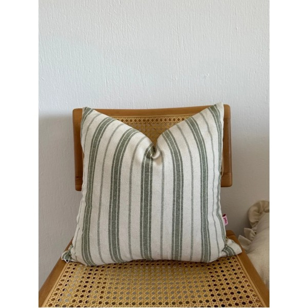 Galia Textile Galia Tasarım Yıkanmış Keten Yeşil Çizgili Çift Yönlü Bohem Kırlent Kılıfı - 45 x 45 cm - Bej - Yeşil Kırlent / Mobilya Yastığı Fiyatı