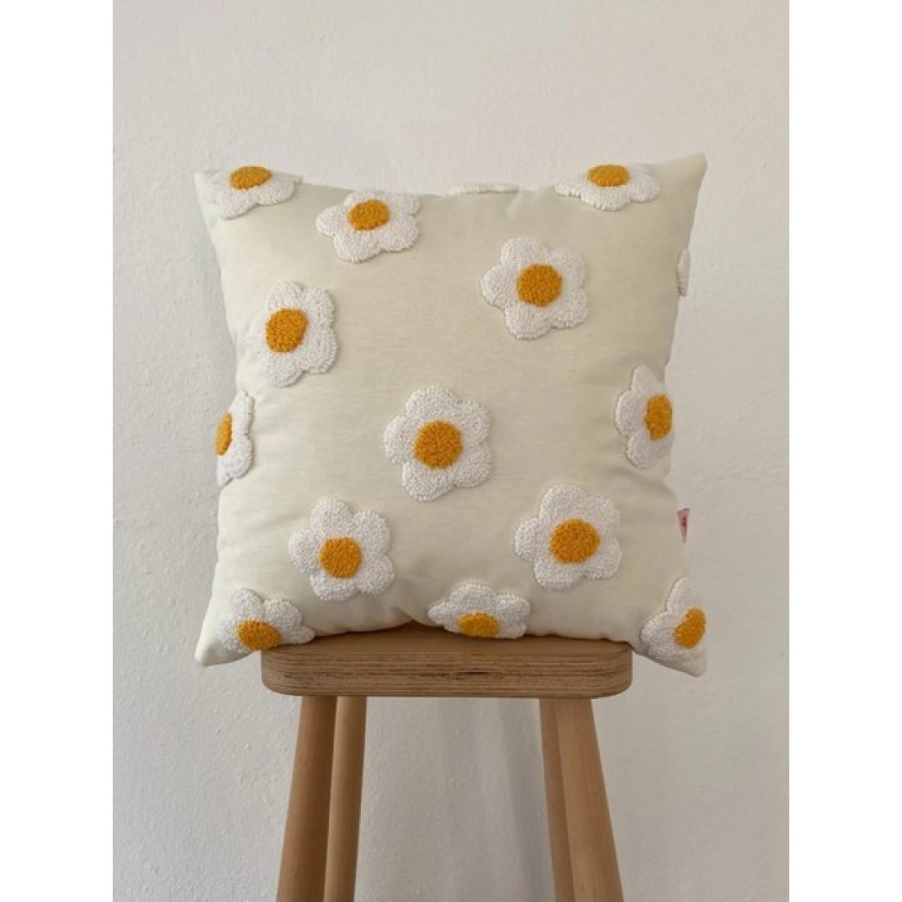 Galia Textile Papatya Çiçek Desenli Punch Kırlent Yastık Kılıf - 42 x 42 cm - Balpeteği Sarısı Kırlent / Mobilya Yastığı Fiyatı