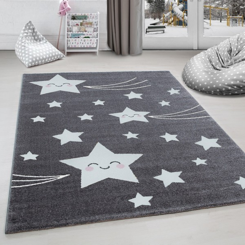 Galleon Design Galleon Kids  Dikdörtgen Çocuk Odası Halısı Sevimli Yıldız Desenli Gri Beyaz Renkli Bebek Odası Halı Fiyatı