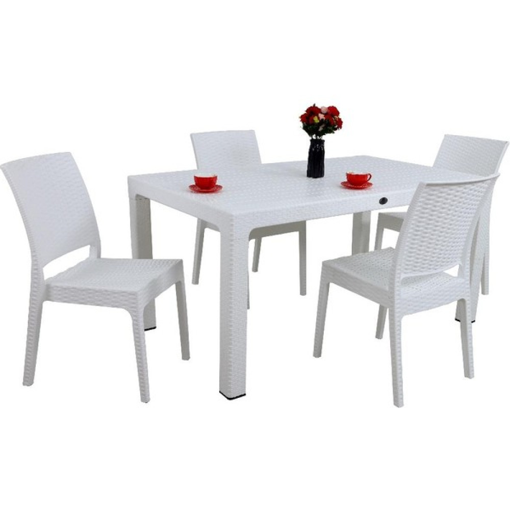 Galleon Design Luna Elit Rattan 90X150 4 Kişilik Elit Sandalye Masa Takımı Beyaz Bahçe Mobilyası Takımı Fiyatı