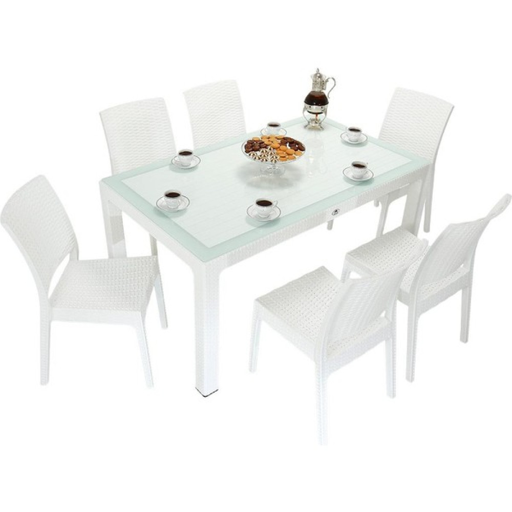 Galleon Design Luna Elit Rattan 90X150 Elit Sandalye Camlı Masa Takımı Beyaz Bahçe Mobilyası Takımı Fiyatı