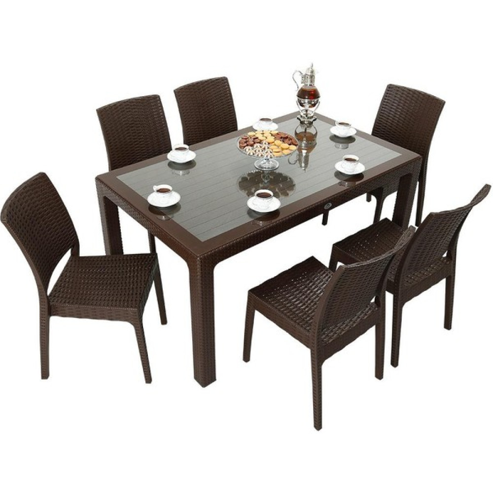 Galleon Design Luna Elit Rattan 90X150 Elit Sandalye Camlı Masa Takımı Kahverengi Bahçe Mobilyası Takımı Fiyatı