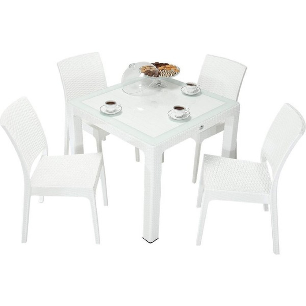 Galleon Design Luna Elit Rattan 90X90 Elit Sandalye Camlı Masa Takımı Beyaz Bahçe Mobilyası Takımı Fiyatı