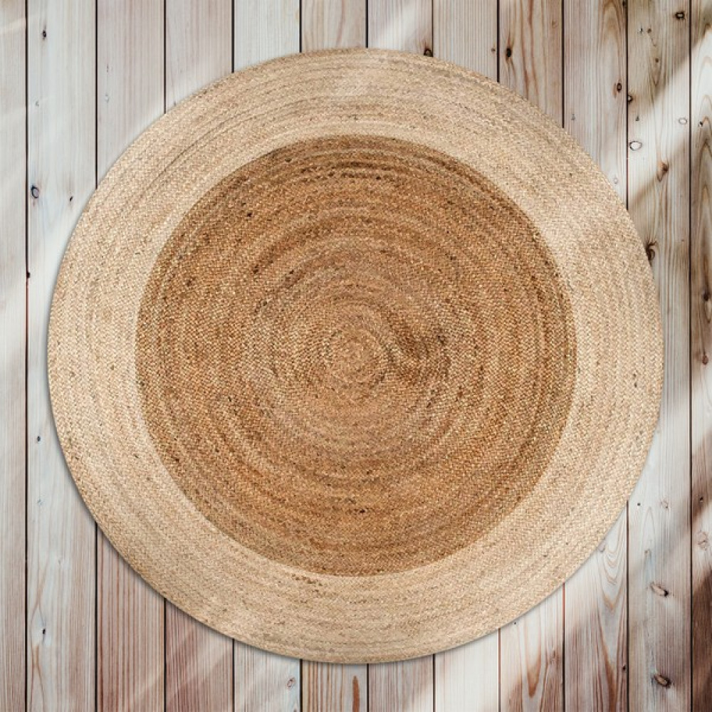 Galo Bolero Örgü Bej Bordürlü Kahverengi Baskılı Yuvarlak Modern Jüt Halat Halı Hasır Kilim - 80 x 80 cm Kilim Fiyatı