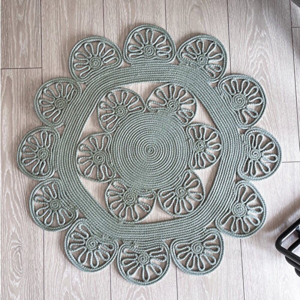 Galo Delhi Mint Sisal Motifli Papatya Model Dekoratif Modern Jüt Halı Hasır Kilim - Su Yeşili - 80 x 80 cm Kilim Fiyatı