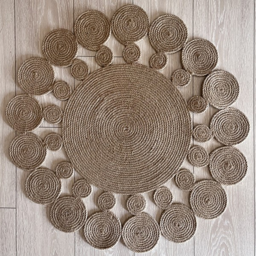 Galo Delhi Natural Sisal 2li Yuvarlak Motifli Papatya Model Dekoratif Modern Jüt Halı Hasır Kilim - Bej - 80 x 80 cm Kilim Fiyatı
