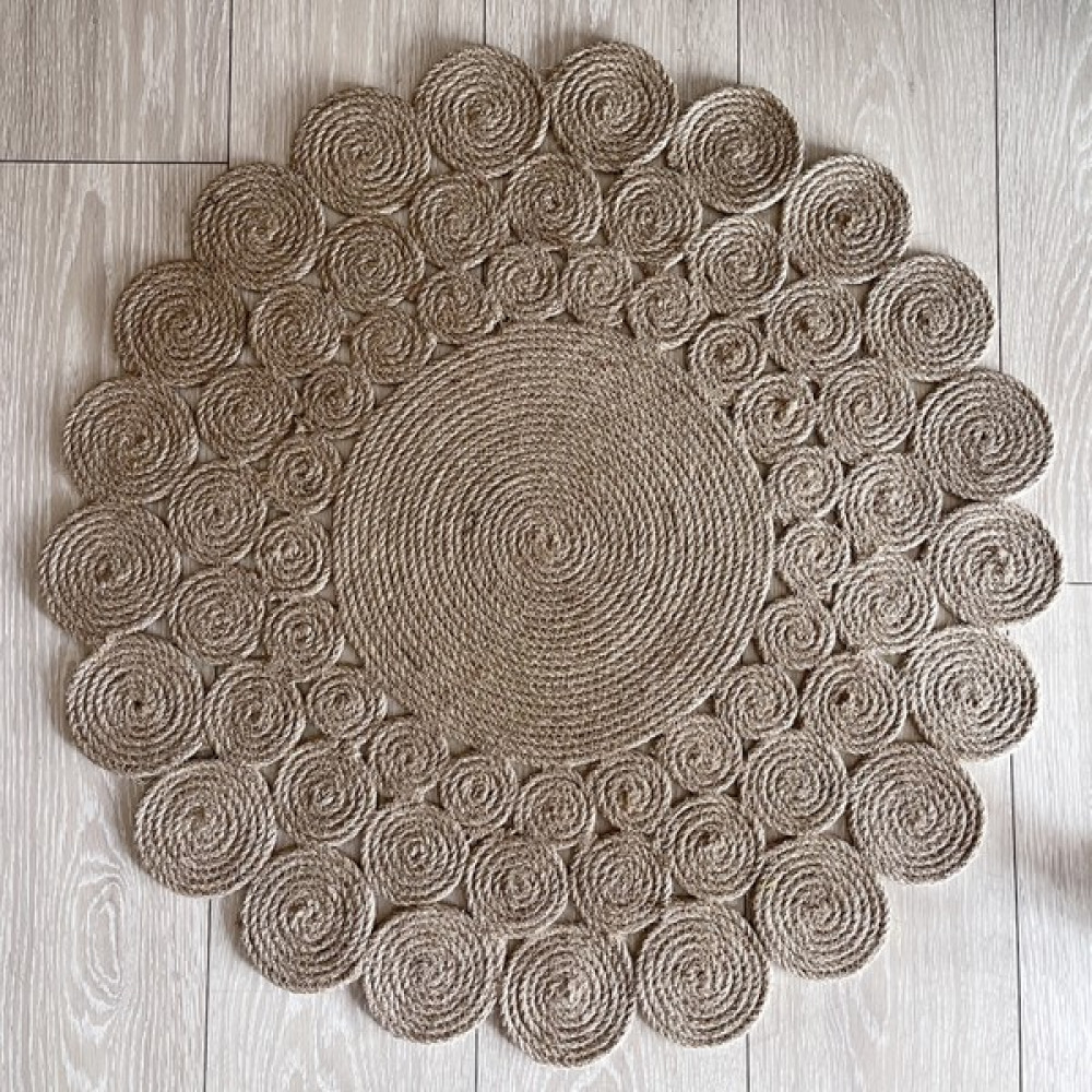 Galo Delhi Natural Sisal 3lü Yuvarlak Motifli Papatya Model Dekoratif Modern Jüt Halı Hasır Kilim - 80 x 80 cm Kilim Fiyatı