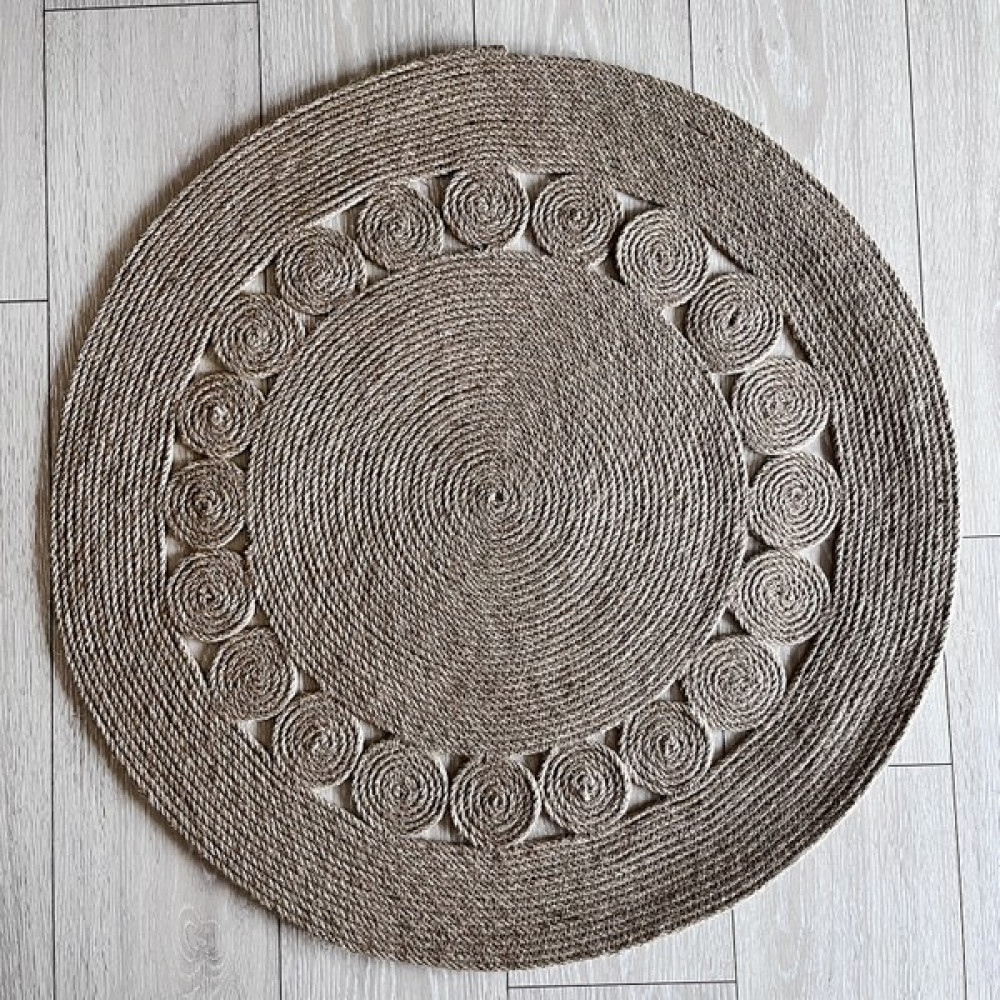 Galo Delhi Natural Sisal Tekli Yuvarlak Motifli Papatya Model Dekoratif Modern Jüt Halı Hasır Kilim - Bej - 80 x 80 cm Kilim Fiyatı