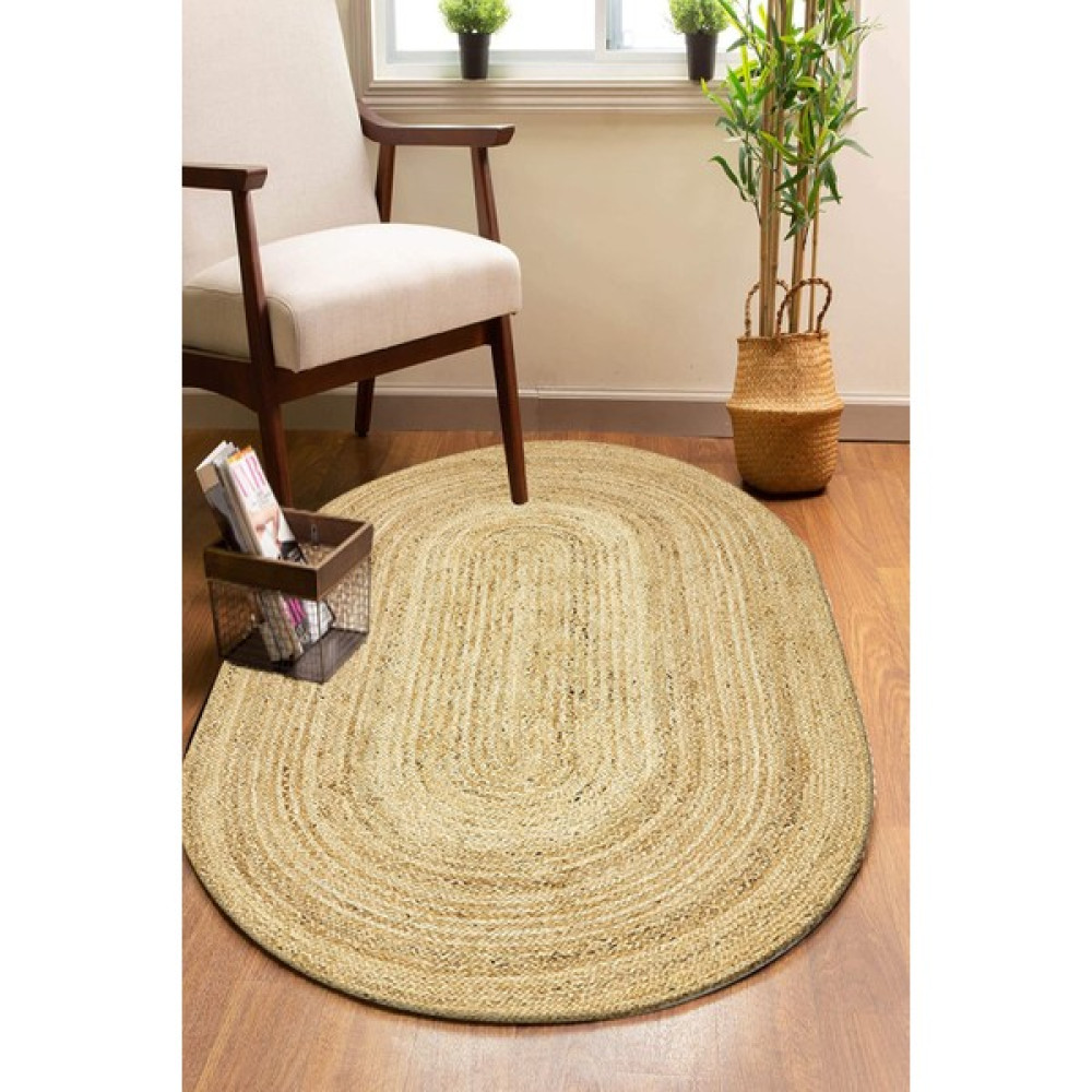 Galo Kahve Oval Örme Dekoratif Jüt Kilim Hasır Halı Jut-4063 - Bej - 150 x 230 cm Kilim Fiyatı