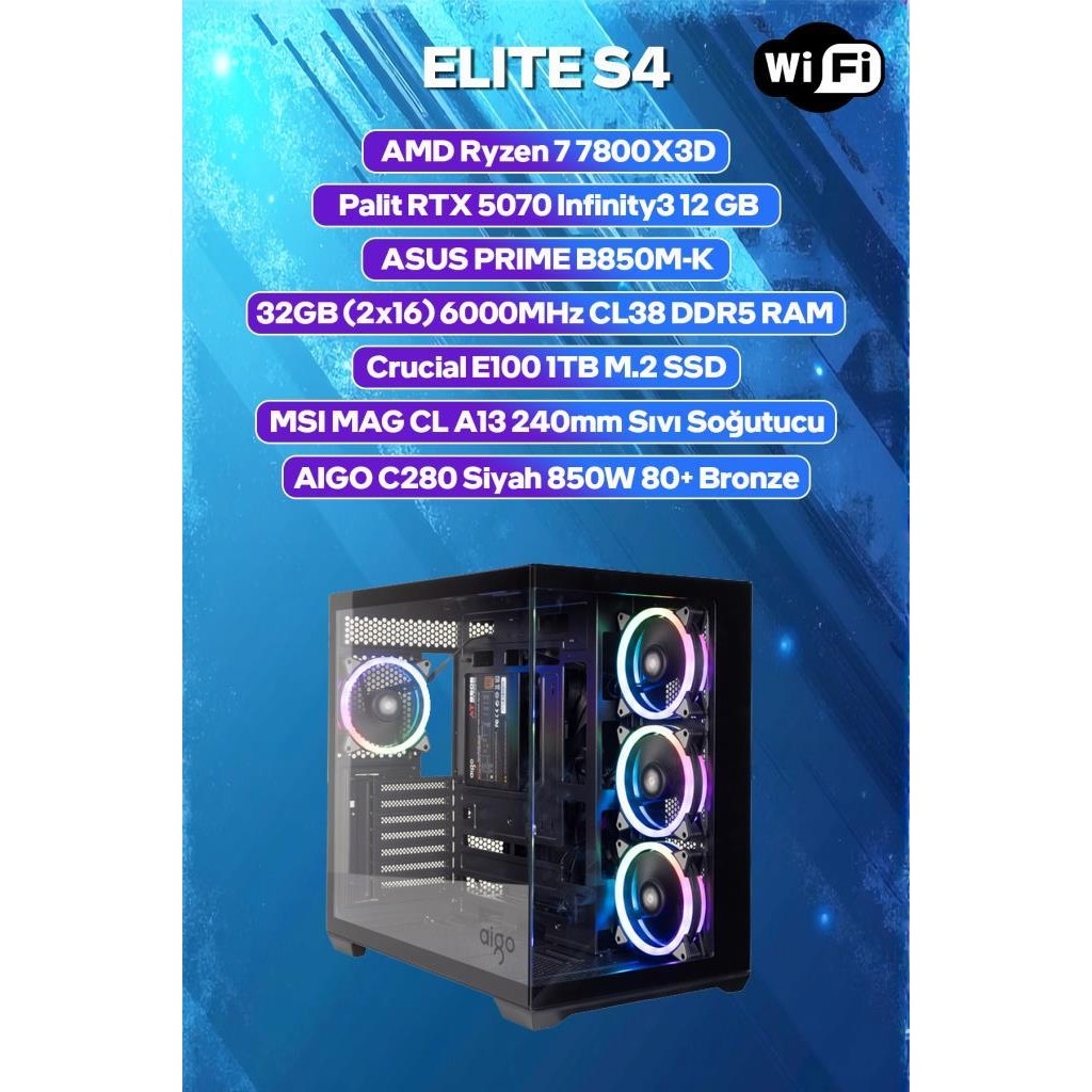 Game Garaj Elite S4 Amd Ryzen 7 7800X3D 32GB RAM 1TB SSD RTX5070 240MM Sıvı Soğutma FreeDOS Oyuncu OEM Paket Ekran Kartları Fiyatı