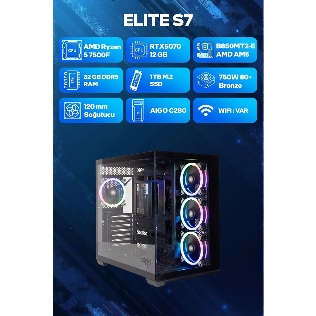 Game Garaj Elite S7 Amd Ryzen 5 7500F 32GB RAM 1TB SSD RTX5070 Freedos Oyuncu OEM Paket Ekran Kartları Fiyatı