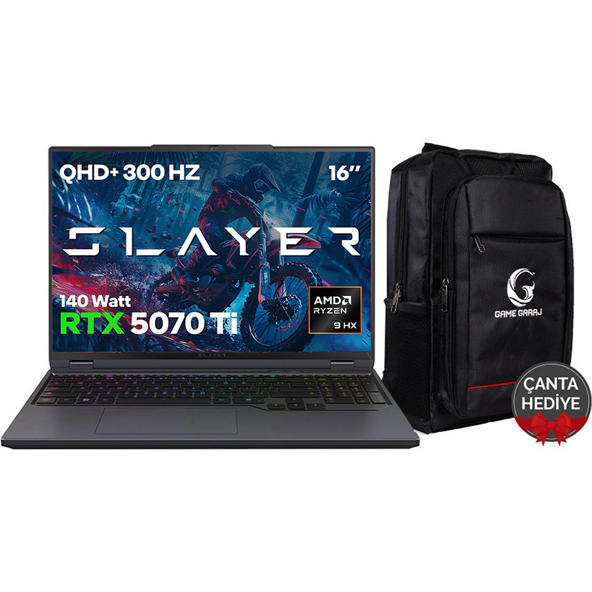 Game Garaj Slayer R9T-5070Ti C1 Amd Ryzen 9 9955HX 32GB Ram 1tb SSD RTX5070Ti 16" Qhd+ IPS 300Hz Freedos Gaming Laptop - 1 TB - 32 GB Dizüstü Bilgisayar Fiyatı