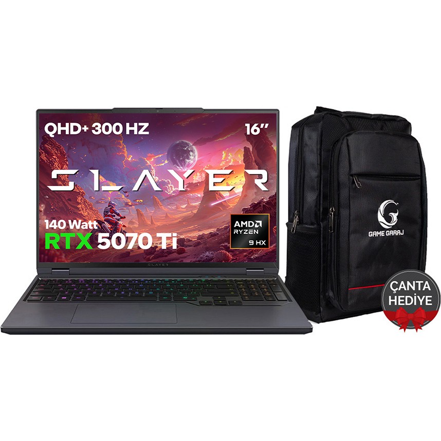 Game Garaj Slayer R9T3D-5070TI C1 Amd Ryzen 9 9955HX3D 32GB Ram 1tb SSD RTX5070TI 16" Qhd IPS 300Hz Freedos Gaming Laptop - 1 TB - 32 GB Dizüstü Bilgisayar Fiyatı