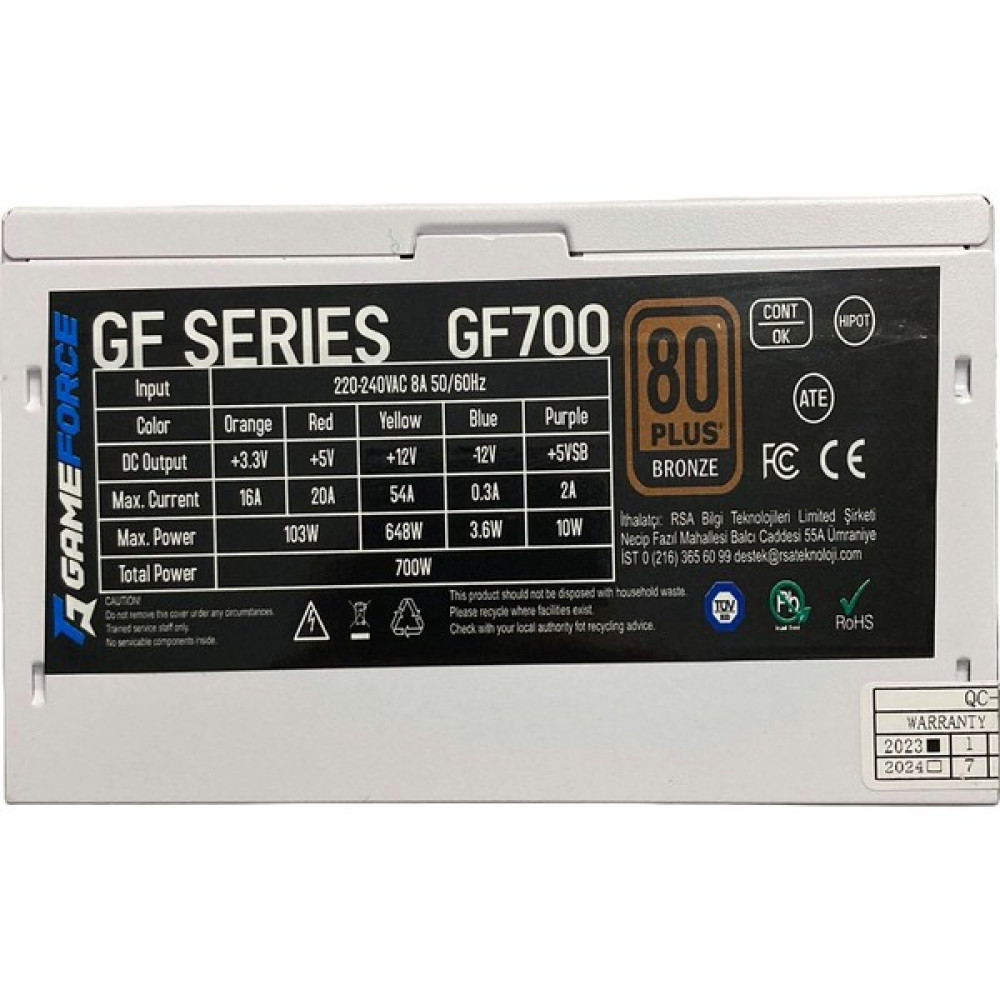GameForce GF700 Beyaz 700W 80+ Bronz Sertifikalı Güç Kaynağı - 700 W Power Supply Fiyatı
