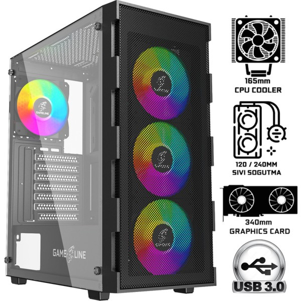 Gameline Elısa-Mesh 4x Rainbow Fan Atx USB 3.0 550W 80 Plus Psu Gaming Bilgisayar Kasası PC Kasaları Fiyatı