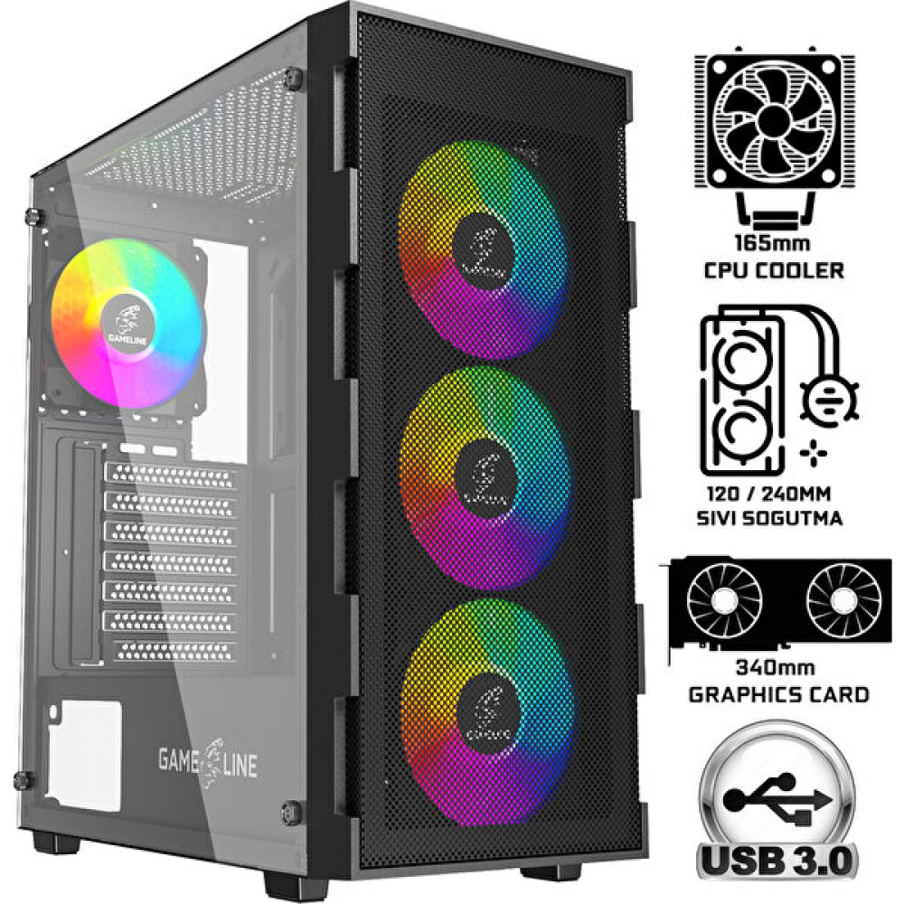 Gameline Elısa-Mesh 4x Rainbow Fan Atx USB 3.0 Gaming Bilgisayar Kasası PC Kasaları Fiyatı