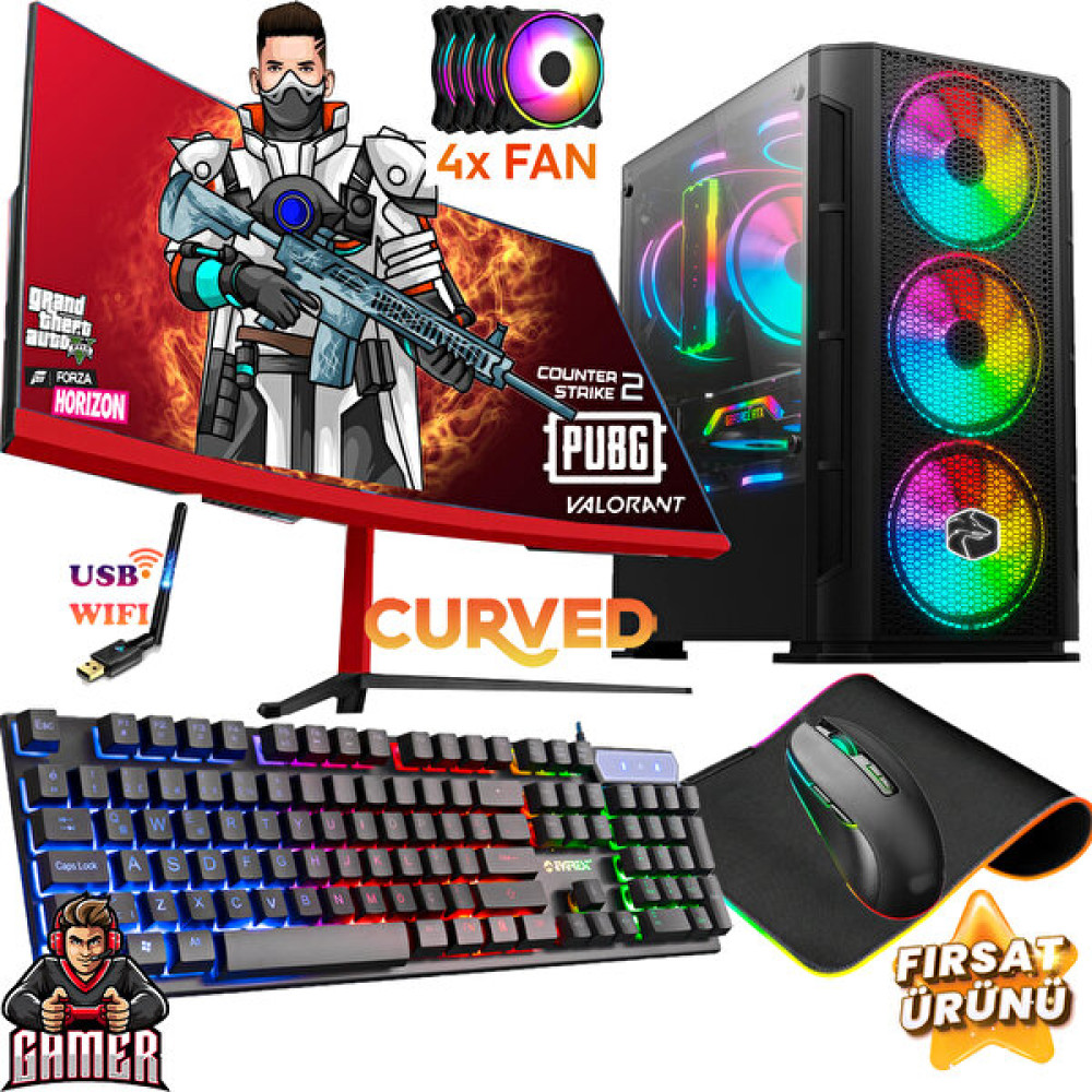 Gameline SYN61 Ryzen 5 3600 16GB Ddr4 256GB SSD RX550 4gb 24" Curved Oyuncu Masaüstü Bilgisayar Masaüstü Bilgisayar Fiyatı