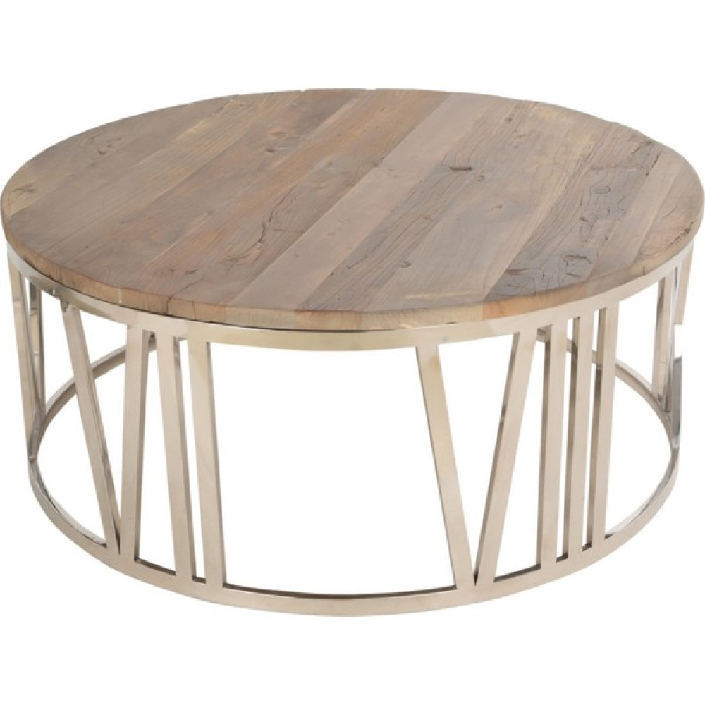 Gan Decor Krom Ayaklı Karaçam Sehpa 100 x 100 x 42 cm - Eskitme Karaçam Orta Sehpa Fiyatı