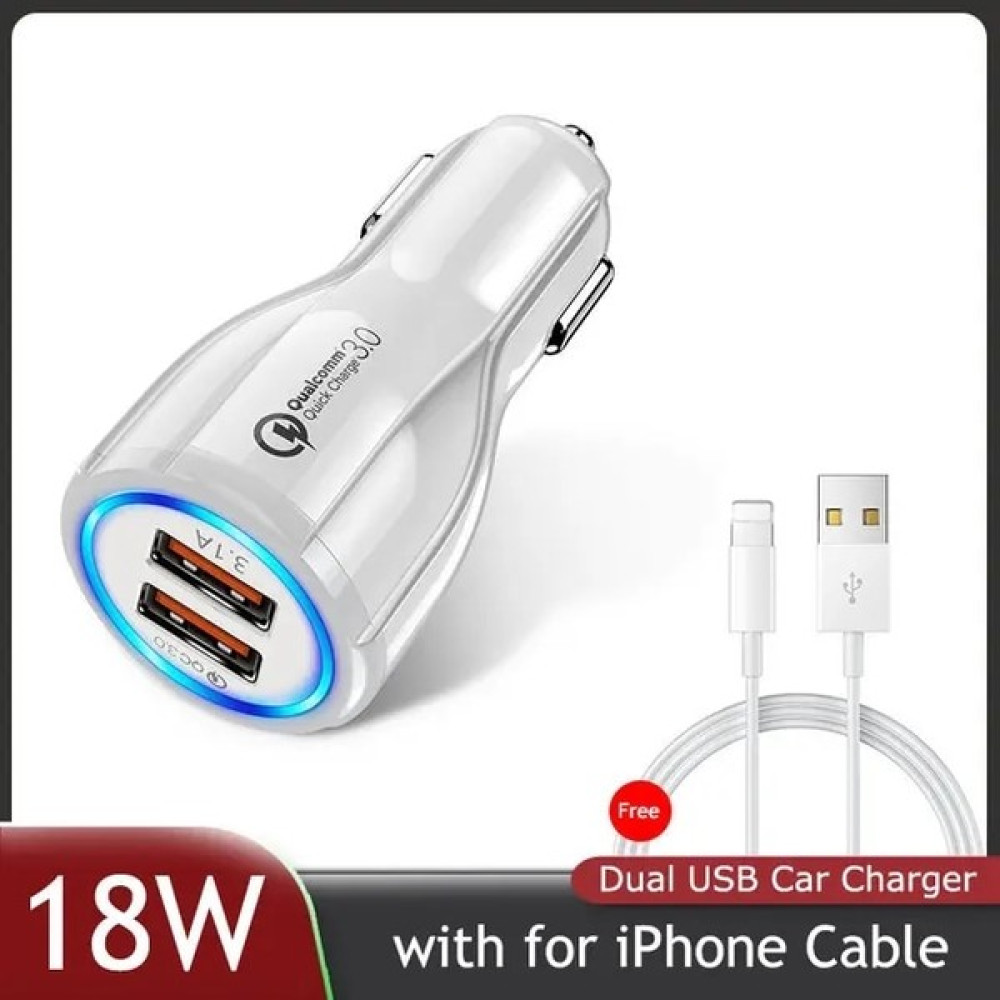 Ganbao iPhone 18W Araç Şarj Cihazları ile Beyaz iPhone 14 13 12 Için 2 Port Hızlı Şarj Xiaomi Huawei Samsung S21 S20 Evrensel Çift USB Araç Şarj Ad... Cep Telefonu Araç Kiti Fiyatı