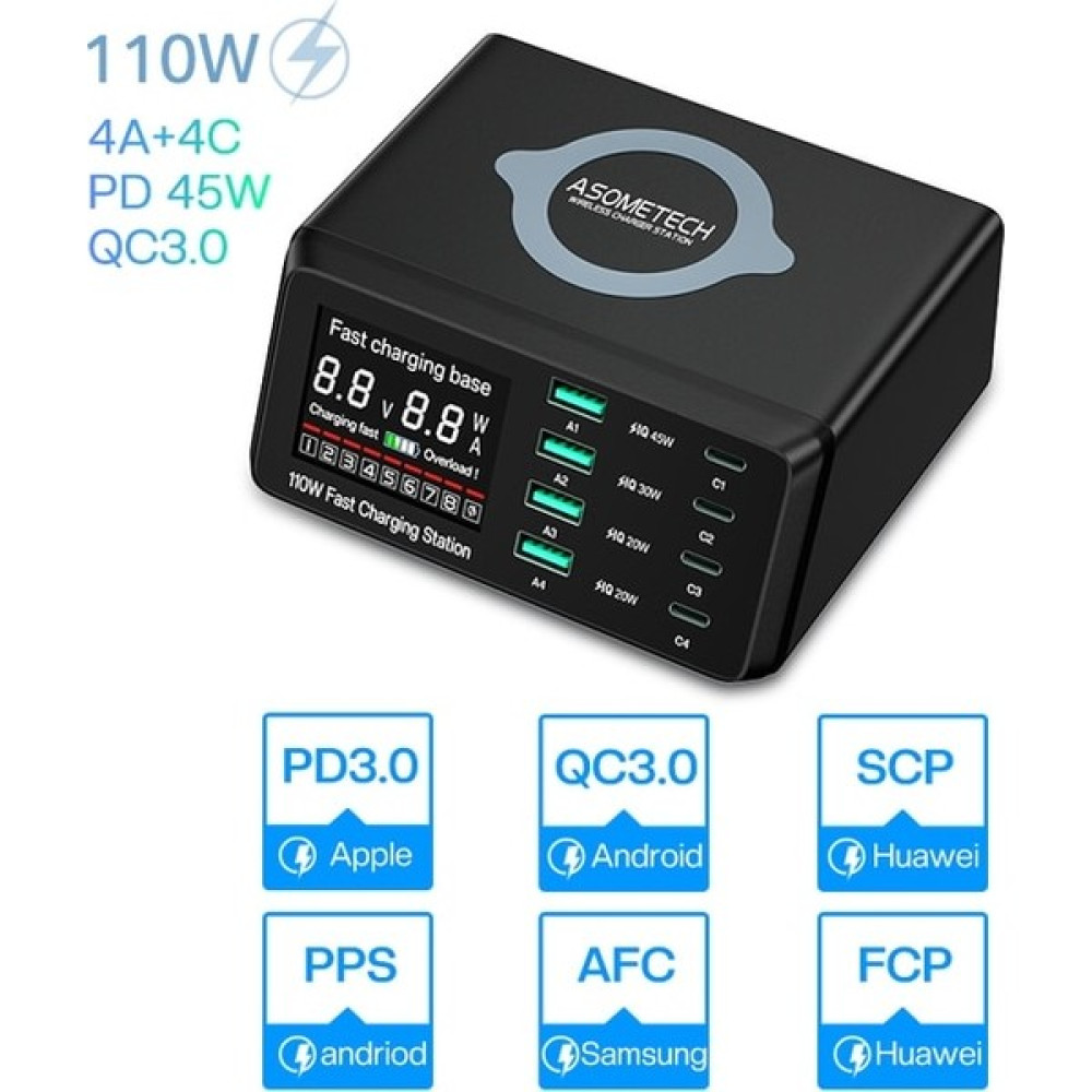 Ganbao Kr Fiş 110W Siyah 110W 8 Port Hızlı Şarj USB Şarj Cihazı Kablosuz Şarj Cihazı USB C Pd iPhone 13 12 Pro Için Hızlı Şarj Cihazı Samsung S21 M... Cep Telefonu Şarj Cihazı Fiyatı