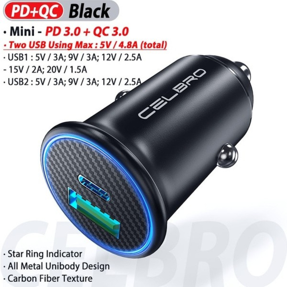 Ganbao Siyah Celbro 30W USB Araç Şarj Cihazı C Tipi Pd Hızlı Şarj Cihazı iPhone 11 Pro Max Qc 4.0 3.0 5A Telefon Şarj Cihazı Huawei iPhone Mi Için ... Cep Telefonu Araç Kiti Fiyatı