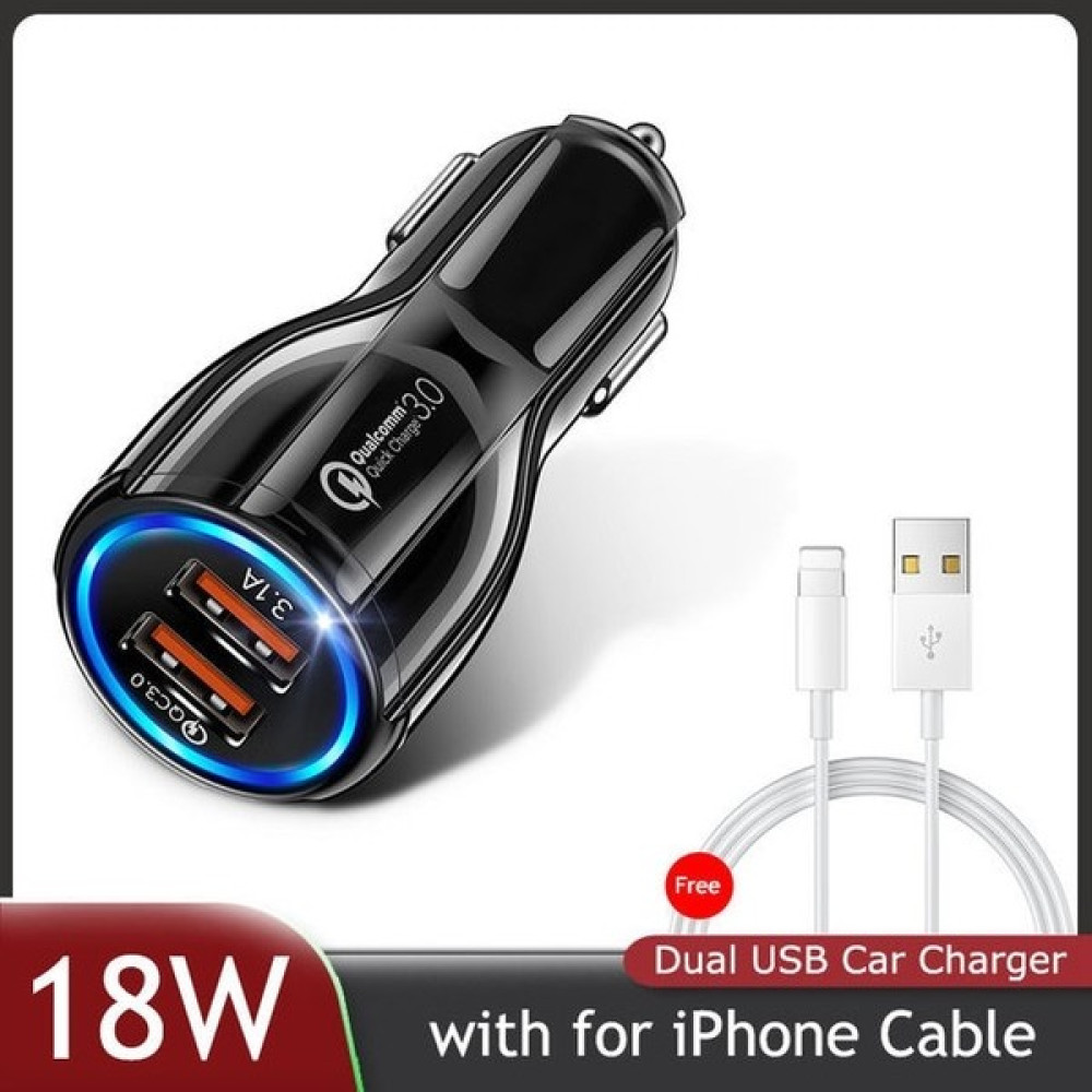 Ganbao Siyah iPhone 18W Araç Şarj Cihazları 2 Bağlantı Noktalı Hızlı Şarj iPhone 14 13 12 Xiaomi Huawei Samsung S21 S20 Evrensel Çift USB Araç Şarj... Cep Telefonu Araç Kiti Fiyatı