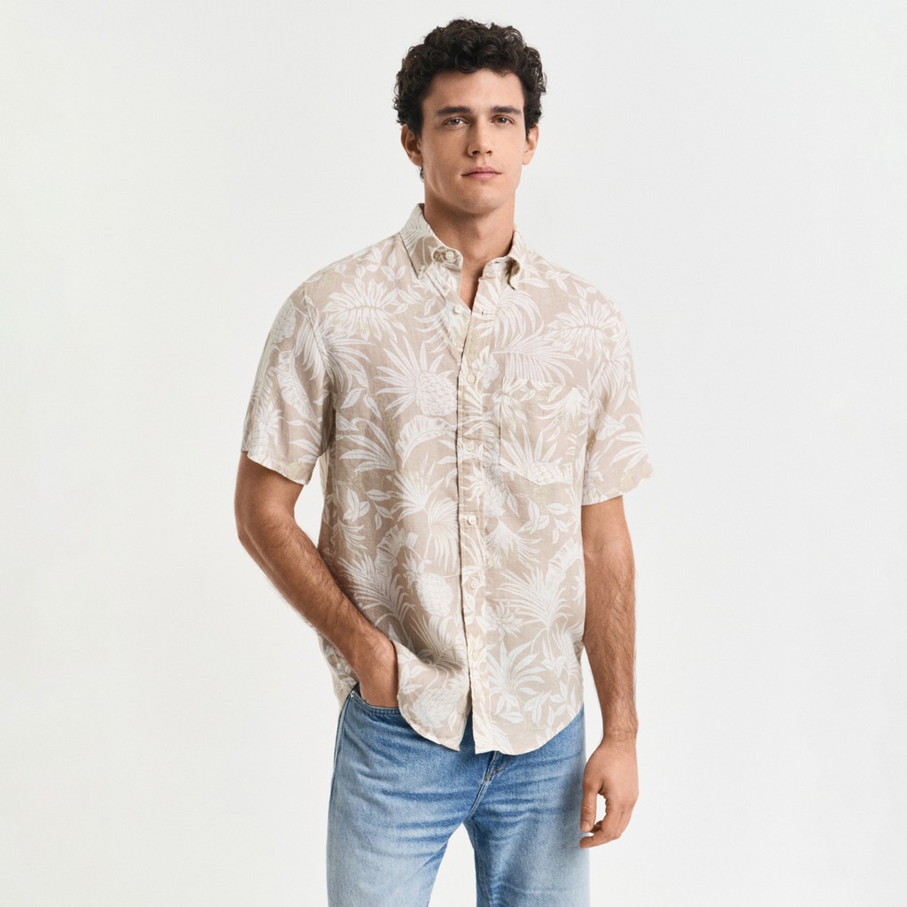Gant Erkek Bej Renkli Regular Fit Düğmeli Yaka Desenli Gömlek Kısa Kol Giyim & İç Giyim Fiyatı