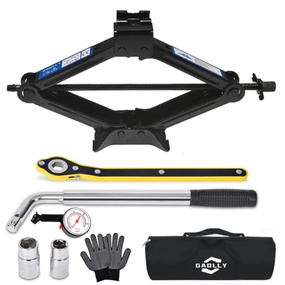 GAOLLY Car Jack Kit, Scissor Jack for Car 2 Ton (4409 lbs) and Car Tool Kit, Universal Car Emergency Kit with Lug Wrench Tire Changing Kit for Car|Sedan|Coupe|SUV|MPV