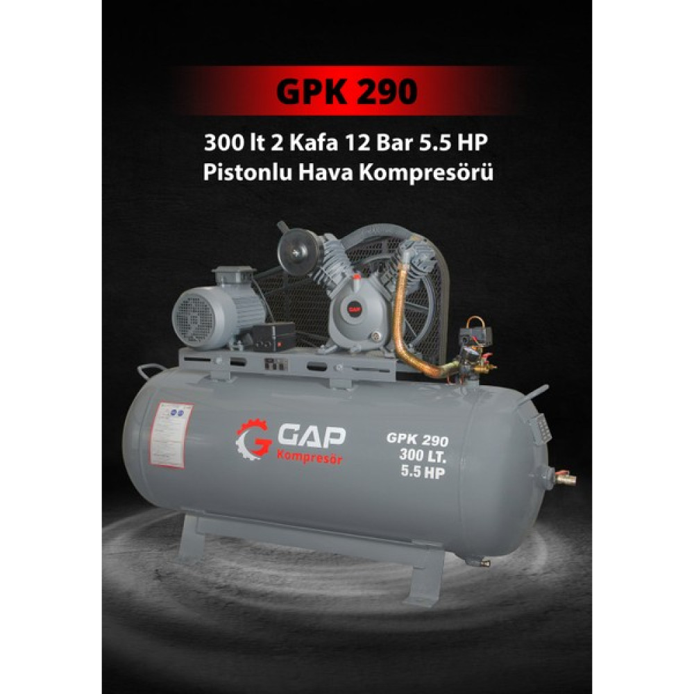 GAP GPK 290 | 300 lt 2 Kafa 12 Bar 5.5 HP Pistonlu Hava Kompresörü Oto Boyaları Fiyatı