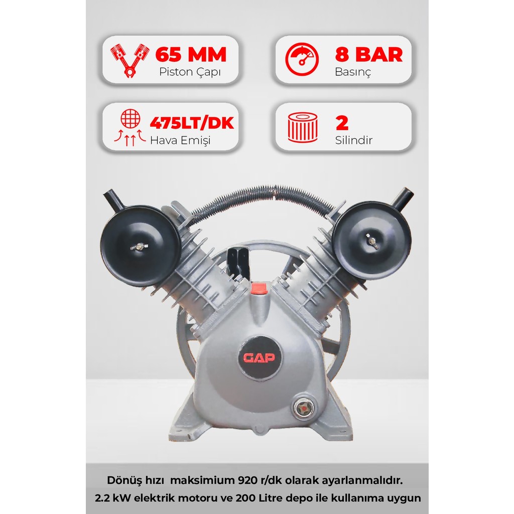 GAP Kompresör Kompresör Kafası Çift Piston 8 Bar Pistonlu G20-65 Hava Kompresörü Fiyatı