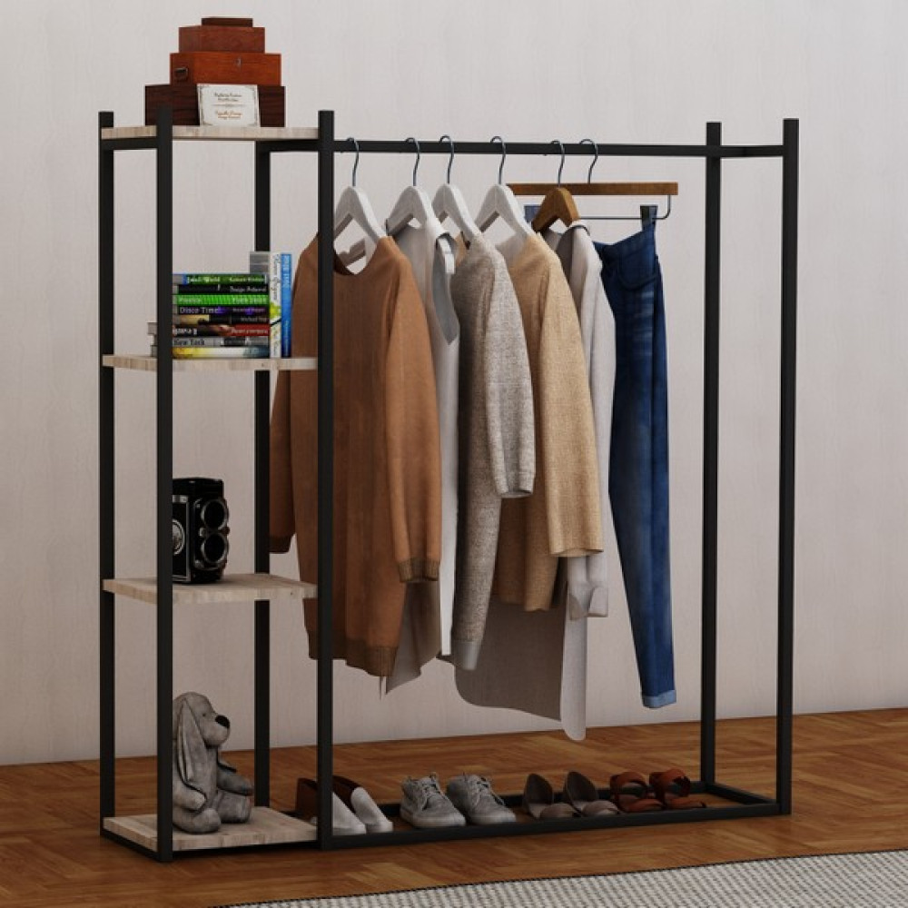 Garaj Home Ayaklı Askı Çok Amaçlı Açık Dolap Metal Gardrop - Model 4 Soho- - Ceviz Rengi Vestiyer Fiyatı