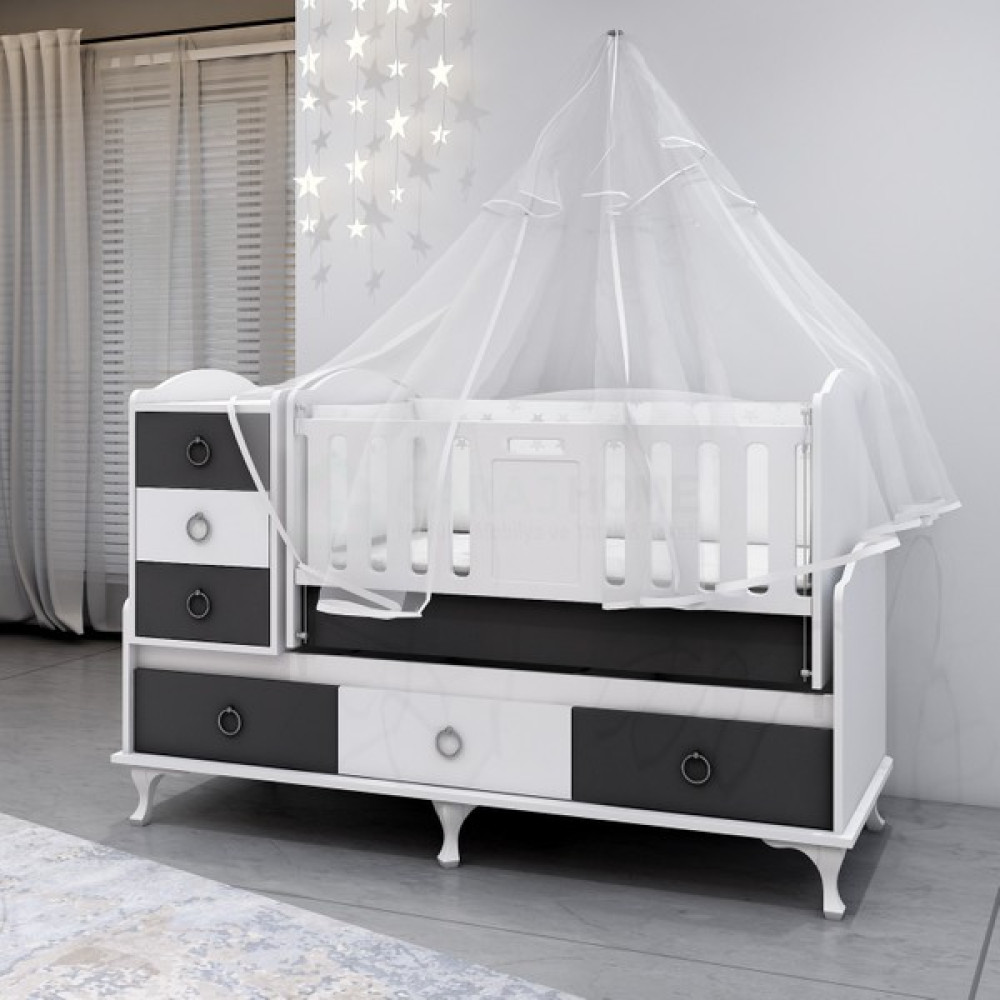 Garaj Home Elfin Gri 60X120 Uzayan Asansörlü Lüks Uyku Setli Beşik Kombini Beşik Fiyatı