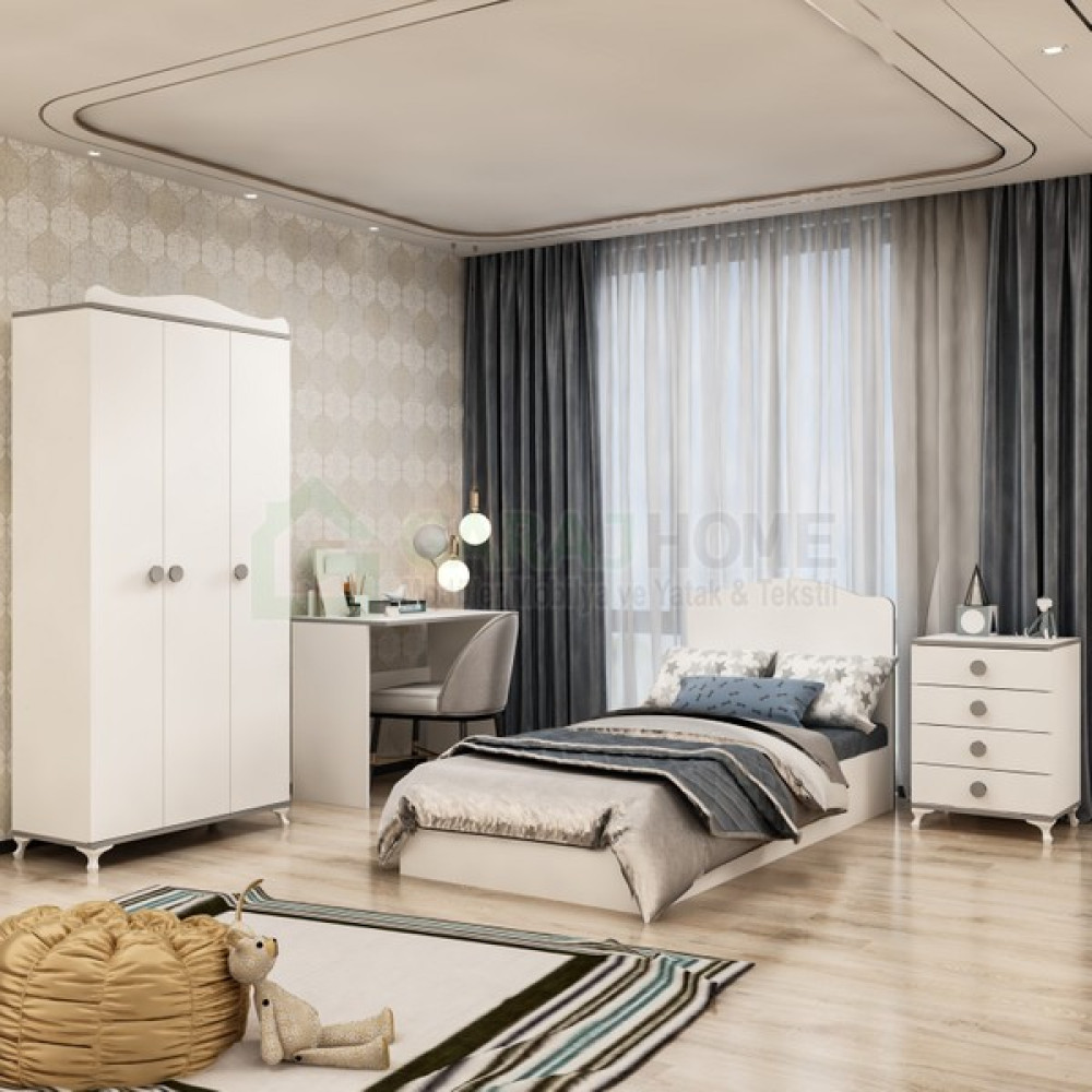Garaj Home Elit Genç Odası Takımı Gri- Şifonyer. 3lü Dolap .karyola. Çalışma Masası Genç Odası Takımı / Seti Fiyatı