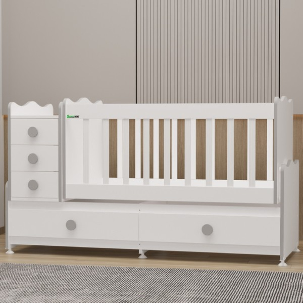 Garaj Home Melina 5 Çekmeceli Büyüyen Mdf Çıtalı Beşik - Gri Beşik Fiyatı