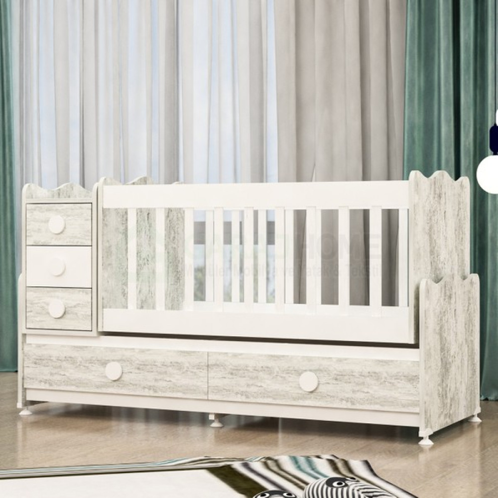 Garaj Home Melina 5 Çekmeceli Mdfli Büyüyen 60X120 Beşik - Antik Beyaz Beşik Fiyatı
