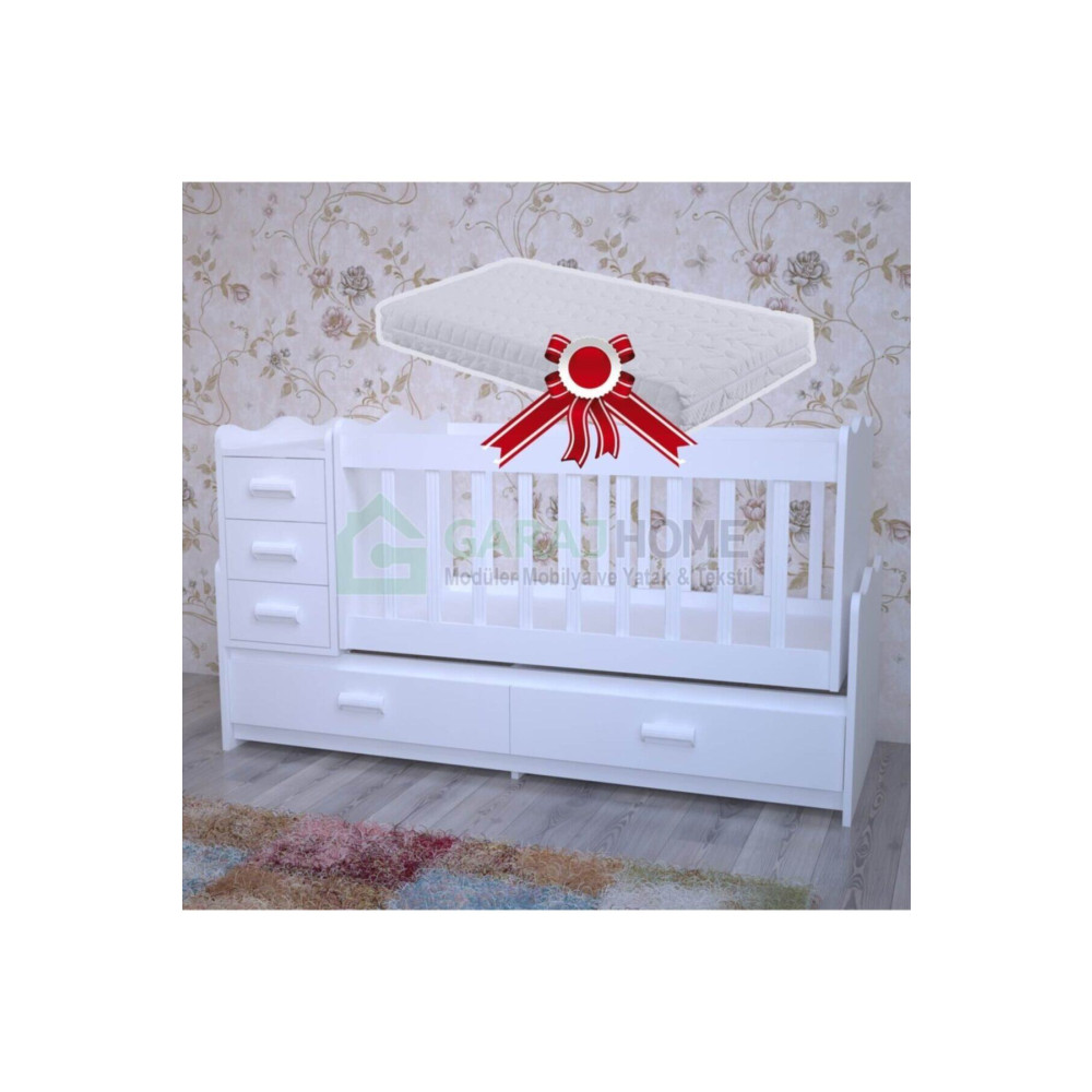 Garaj Home Melina 5 Çekmeceli Mdfli Büyüyen 60x120 Beşik - Beyaz (yatak Beşik Fiyatı