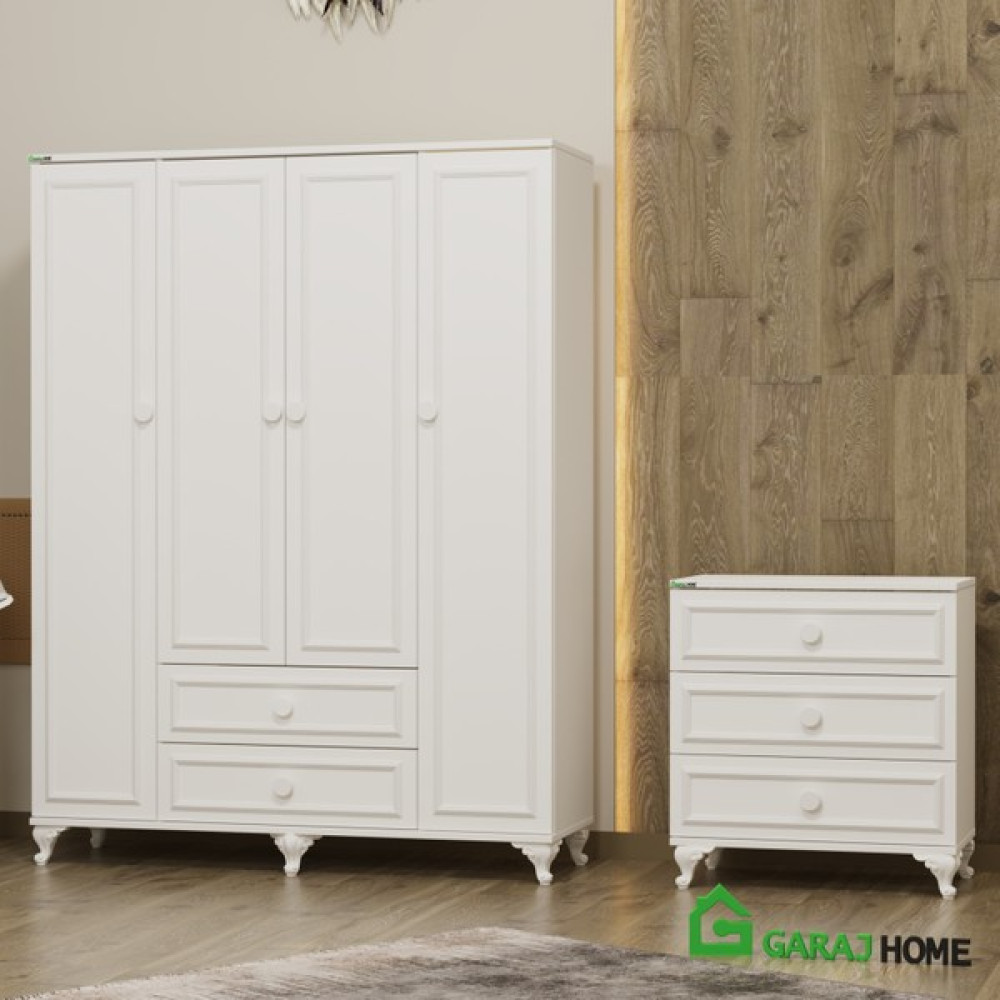 Garaj Home Öykü 4 Kapaklı Dolap ve Şifonyer - Beyaz Gardrop & Dolap Fiyatı