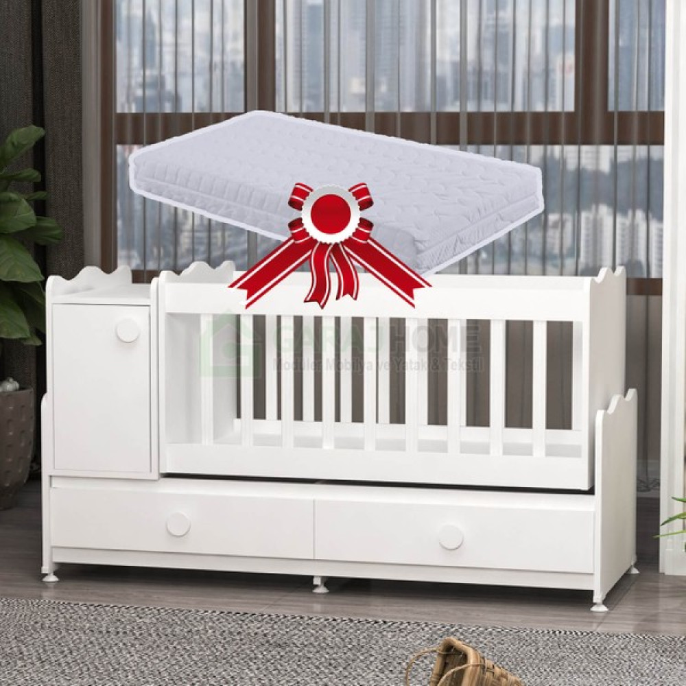 Garaj Home Pırlanta Mdfli Büyüyen 60X120 Beşik + Yatak- Beyaz- - Bej - Turuncu Beşik Fiyatı