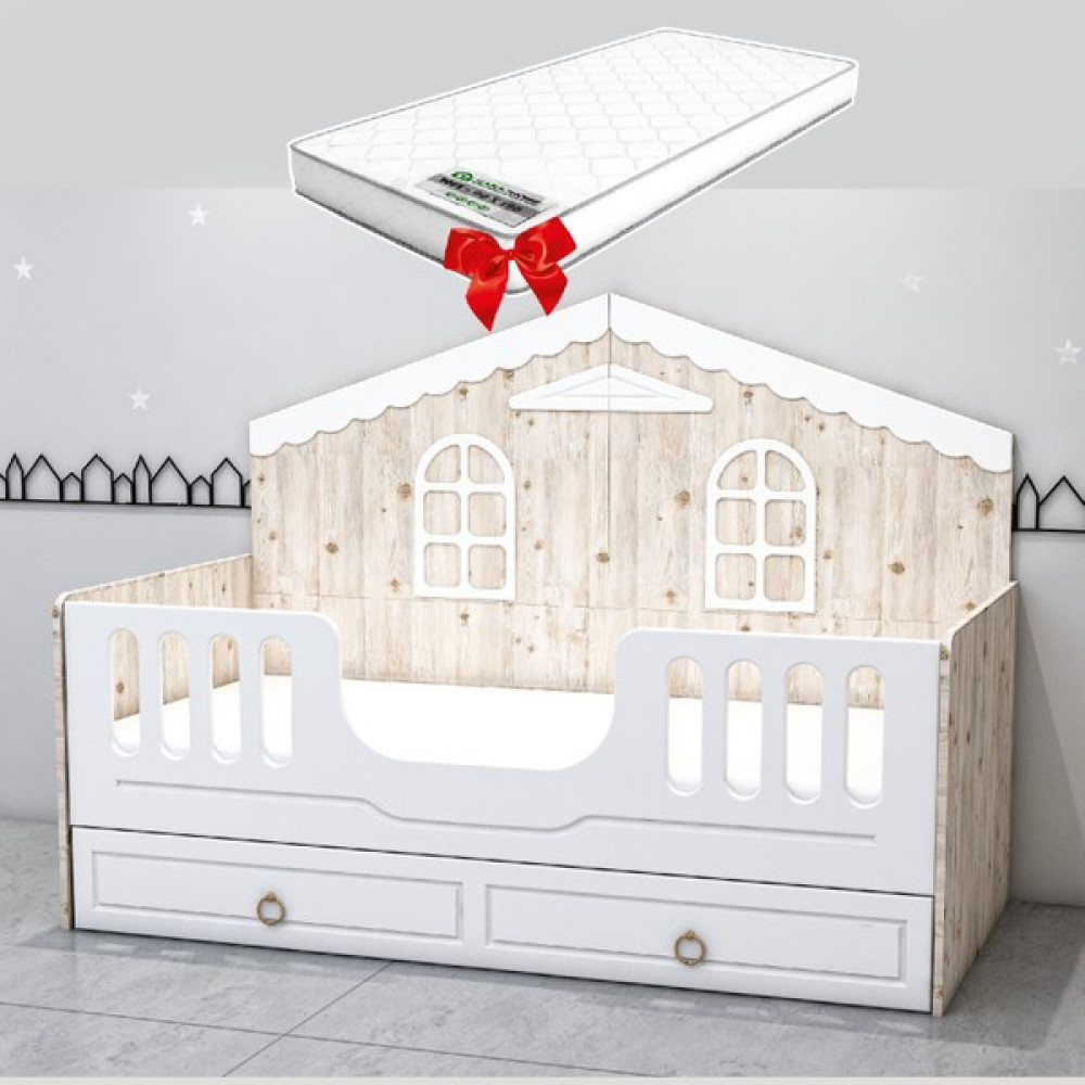 Garaj Home Sude Membran Yavrulu Montessori Karyola + 1 Adet Yatak- - 90 x 190 cm - Beyaz Karyola Fiyatı