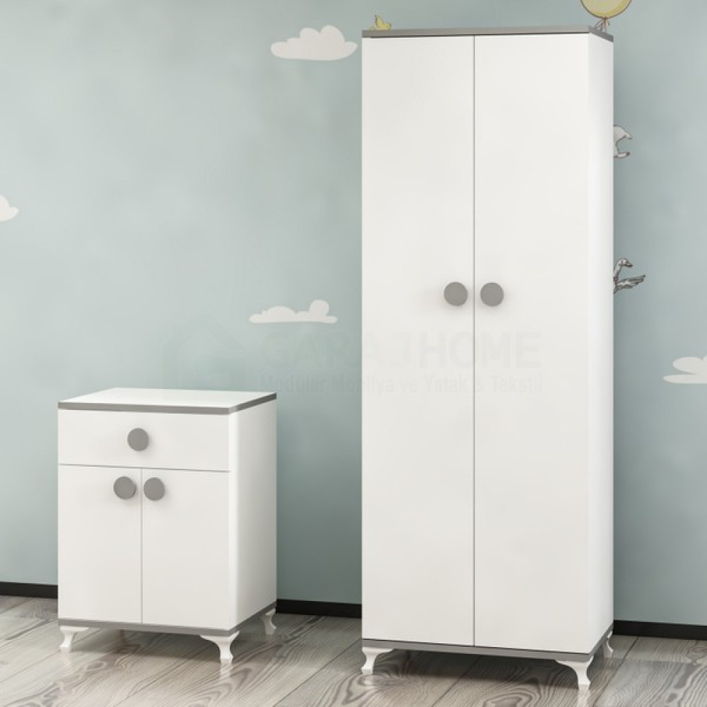 Garaj Home Yıldız 2 Kapaklı Dolap ve Kapaklı Komodin- Gri Gardrop & Dolap Fiyatı