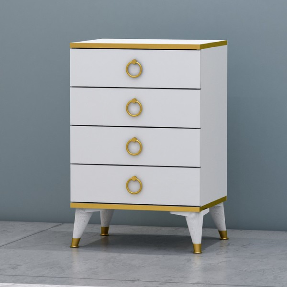 Garaj Home Yıldız 4 Çekmeceli Komodin- Gold- - Beyaz Şifonyer Fiyatı