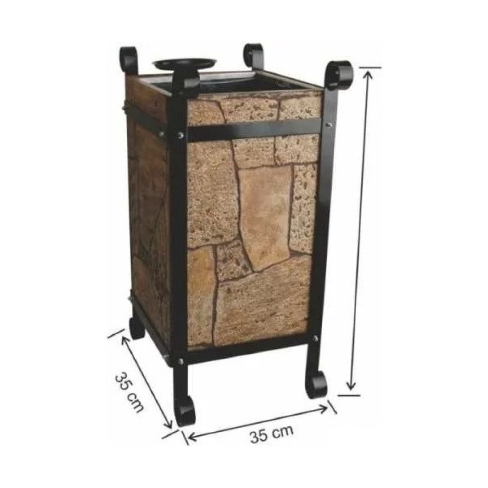 Garanti Metal 2105 Taş Dekorlu Kül Tablalı Kare Ahşap Bahçe Tipi Çöp Kovası (45 Litre) Eşya Saklama / Düzenleme Fiyatı