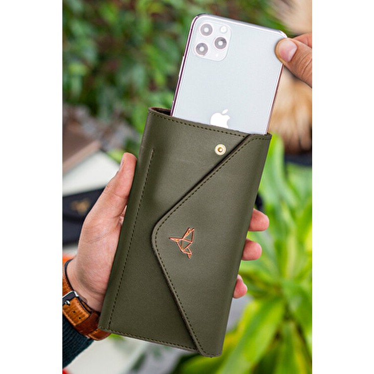 Garbalia Envelope Telefon ve Bozuk Para Bölmeli Zarf Model Haki Yeşil Kadın Cüzdan Diğer Fiyatı