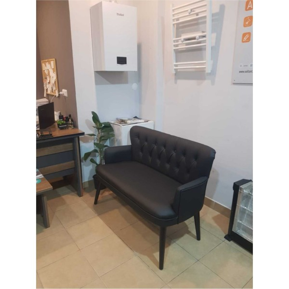 Garden House 2'Li Siyah Deri Ahşap Ayaklı Ofis Koltuğu Kafe Koltuğu Bekleme Koltuğu Çay Seti Koltuk Ofis Koltukları Fiyatı