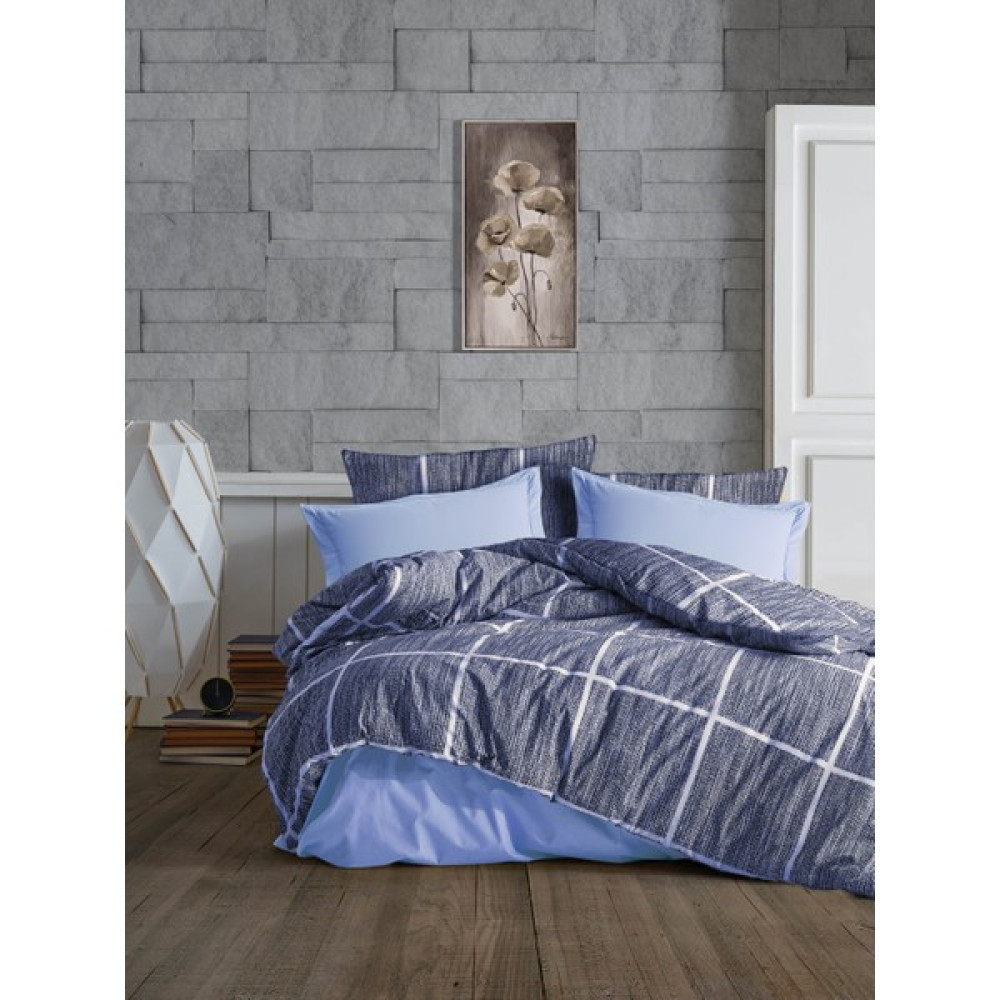 Garden Room Pamuklu- Lastikli Çarşaflı Nevresim Takımı Çift Kişilik Ekose -Mavi - Açık Mavi - 200 x 220 cm Nevresim Takımı Fiyatı