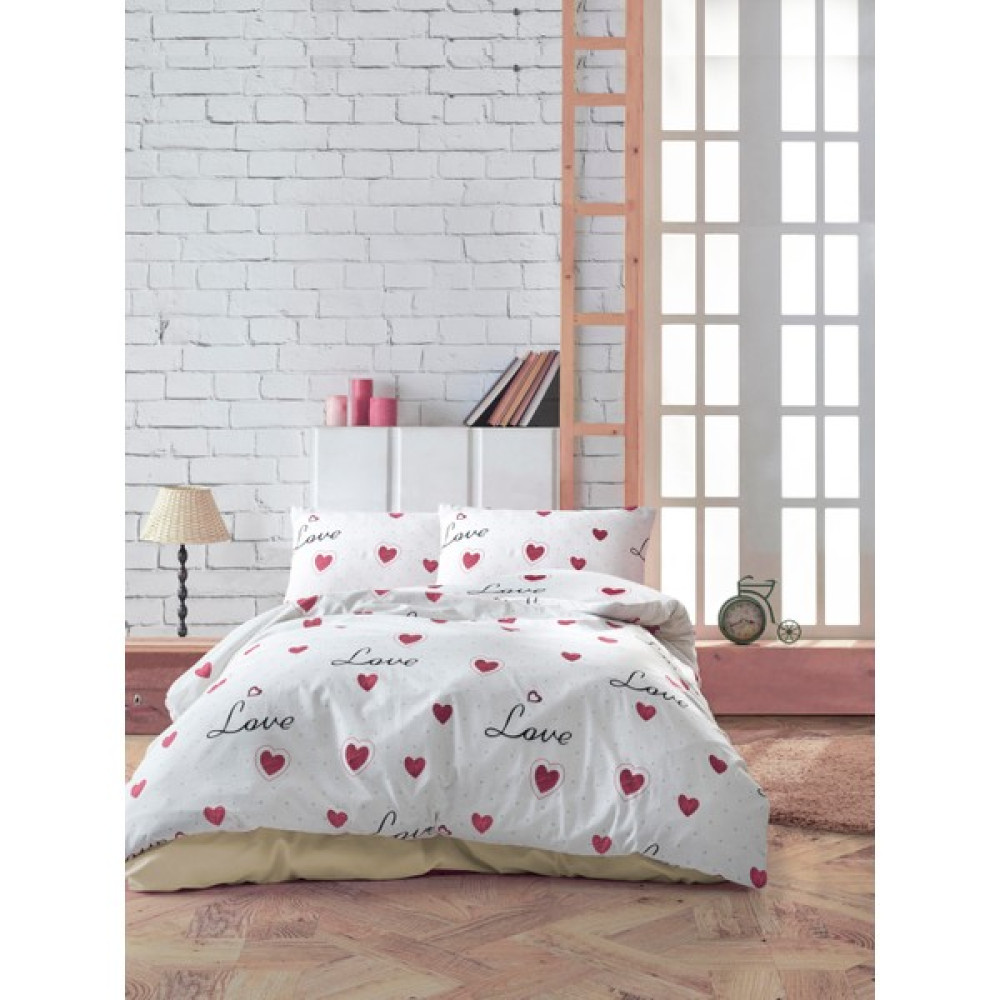 Garden Room Pamuklu - Lastikli Çarşaflı Nevresim Takımı Çift Kişilik Iloveyou-Krem - Krem - 200 x 220 cm Nevresim Takımı Fiyatı