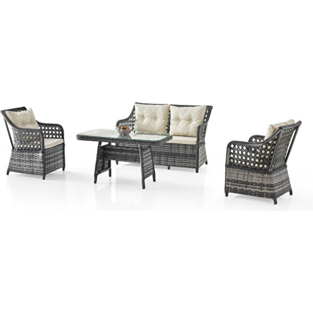 Gardenista Floray - Rattan Bahçe Balkon Çay Takımı - Antrasit - Gri Bahçe Mobilyası Takımı Fiyatı