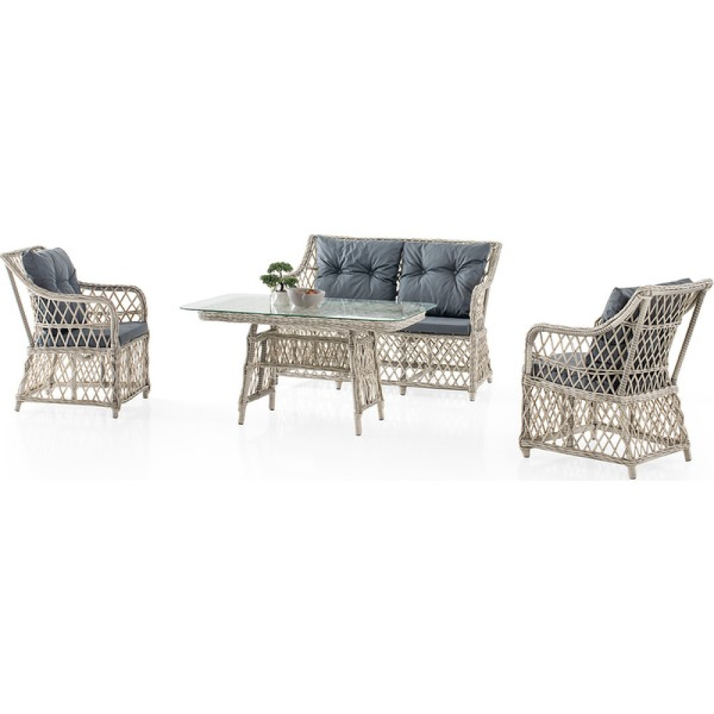 Gardenista Floray - Rattan Bahçe Balkon Çay Takımı - Krem Rengi Bahçe Mobilyası Takımı Fiyatı